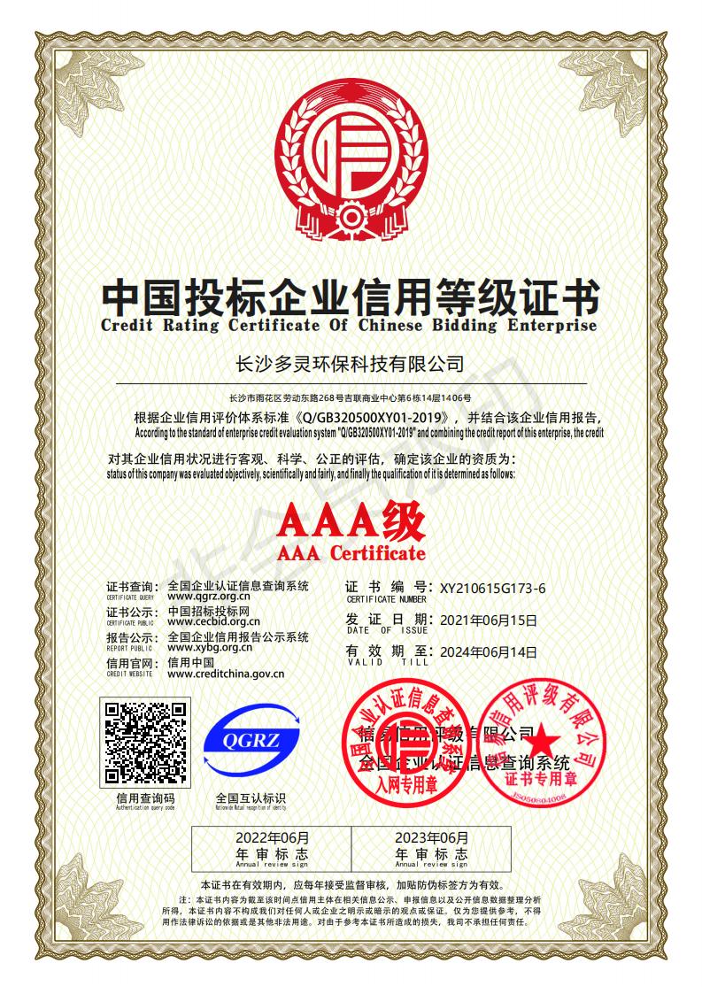 中國投標(biāo)企業(yè)信用等級證書